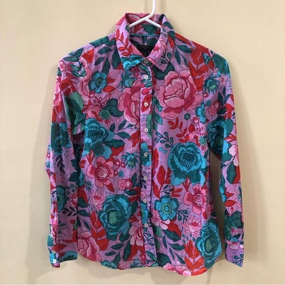 Talbots Cotton Button Front Shirt in Sketched Blooms - Picture 2 of 6